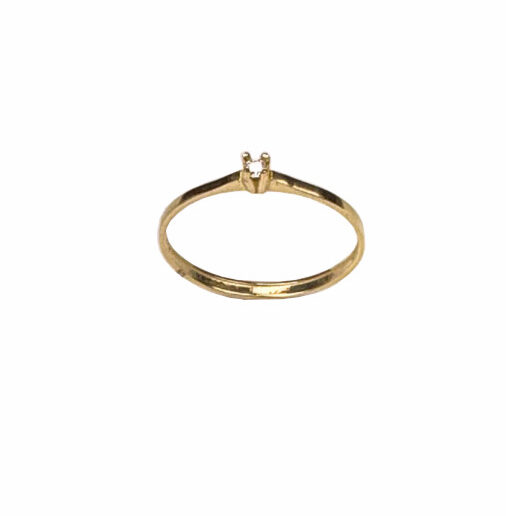 Anel Solitario rebaixado aro reto delicado Ouro 18k AN007