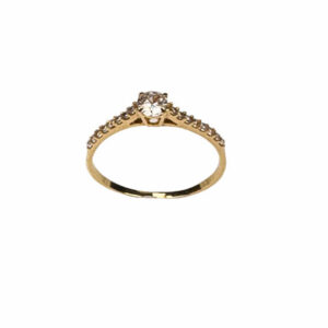 Anel Solitario com pedras de zirconias nas laterais Ouro 18k AN006