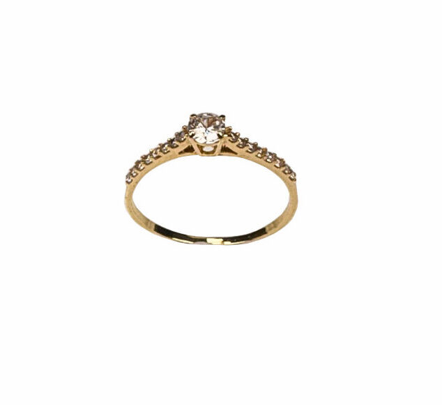 Anel Solitario com pedras de zirconias nas laterais Ouro 18k AN006