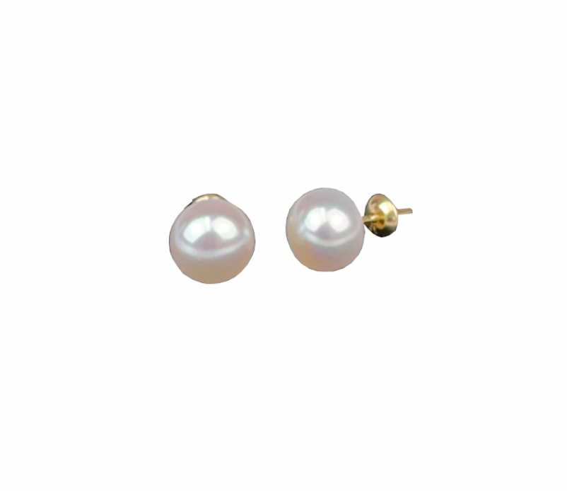 Brincos Pérola botão 6mm Ouro 18k BR008