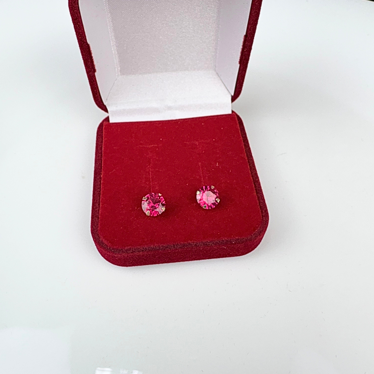 Brincos zirconia vermelha 7mm Ouro 18k BR007 - Imagem 2