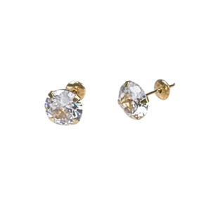 Brincos zirconia branca 7mm Ouro 18k BR006
