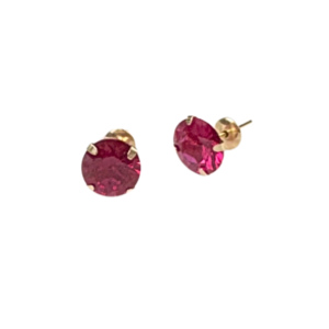 Brincos zirconia vermelha 7mm Ouro 18k BR007
