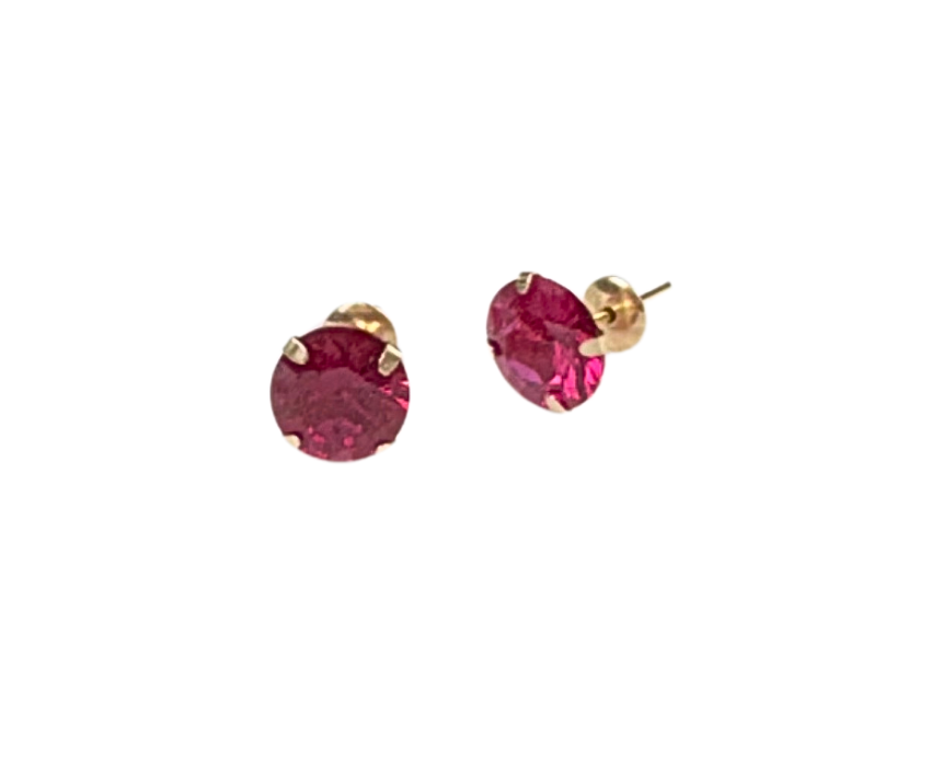 Brincos zirconia vermelha 7mm Ouro 18k BR007