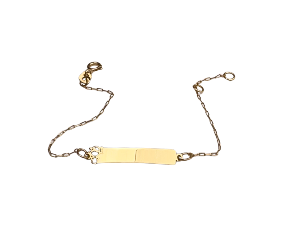 Pulseira Infantil chapinha com menina para gravar o nome Ouro 18k PU 003