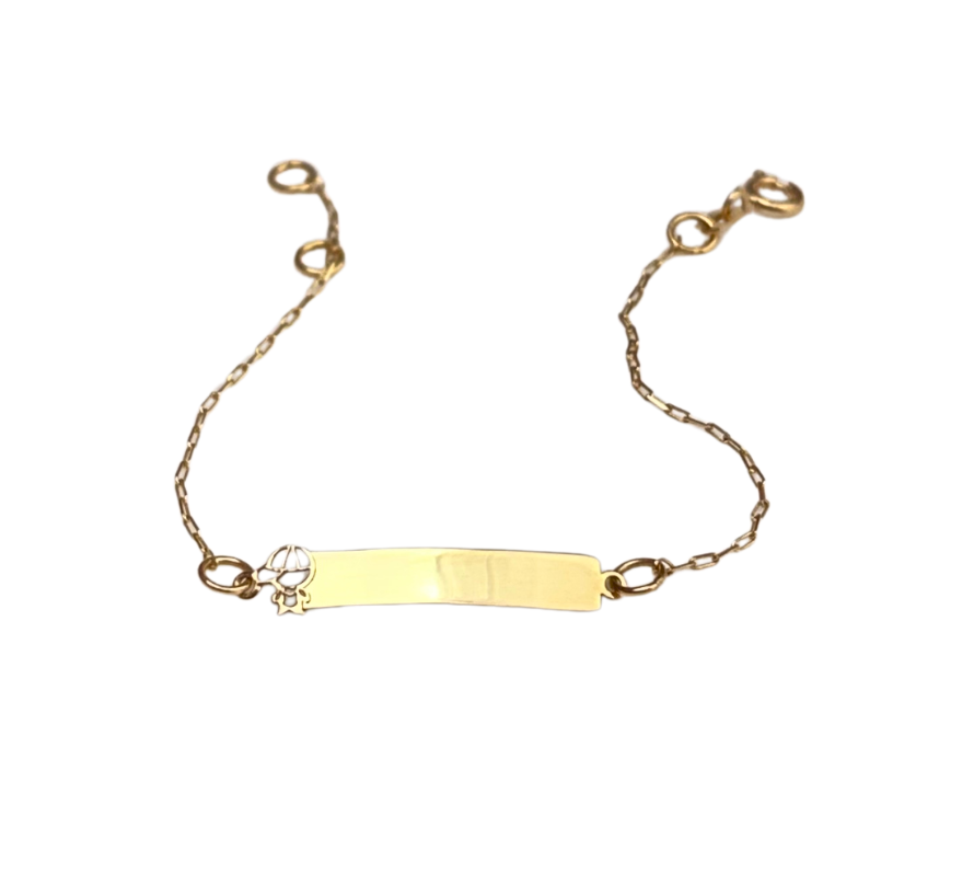 Pulseira Infantil Chapinha com menino para gravar o nome Ouro 18k Pu 002